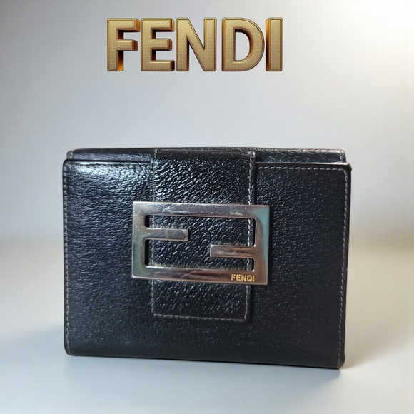 Fendi Handbags - Fendi Black Leather Wallet with Silver Logo